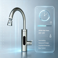 Robinet d'eau chaude instantanée électrique entièrement en acier inoxydable, design col de cygne rotatif, autoportant, étanche IPX4, pour camping-car, extérieur, voiture