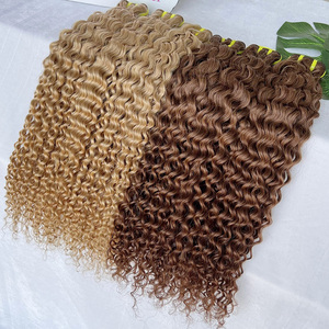 Màu 27 Mật Ong Tóc Vàng Sợi Ngang Phần Mở Rộng Tóc #4 Màu Nâu Đậm Bó Xoăn Chưa Qua Chế Biến Nguyên Liệu Ấn Độ Xoăn Bó Tóc Con Người - Product Image 2