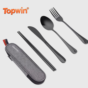 Portable Stainless Steel Camping Utensil Set Portable Knives Straw Spoon Chopstick Protective Case Travel Cutlery Employee Gift - Product Image 1
