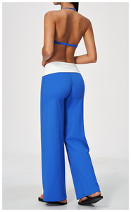 Conjunto Deportivo de 2 Piezas para Mujer, Top Corto con Tirantes y Pantalones Acampanados de Cintura Alta, Azul, Tejido Transpirable, Primavera Verano - Product Image 5