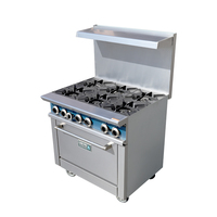 Cuisinière à gaz GPL professionnelle pour restaurant, 6 brûleurs, avec four