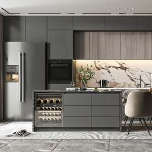 Ensemble de meubles, buffet en formica Daiya stratifié, style européen avec îlot, combinaison de couleurs bois, design d'armoire de cuisine - Product Image 1