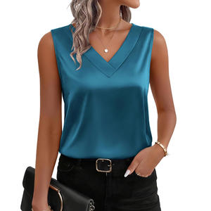 Débardeur en satin de soie sexy à col en V, chemisier d'été sans manches, <span class=keywords><strong>tenue</strong></span> décontractée chic pour les affaires, vêtements de vacances 2026 - Product Image 6