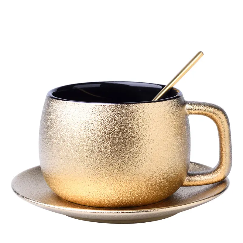 Royal Household Luxury Gold Pottery Frost tazza da caffè e piattino Golden Tea Spoon Set Noble Teacup Espresso Cappuccino Cup Kopjes