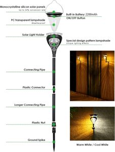 Lámpara LED Decorativa para Jardín 3 en 1, Lámpara de Camino para Exteriores, IP65 Impermeable, de Pared, con Energía Solar, para Caminos, Patios y Jardinería - Product Image 2