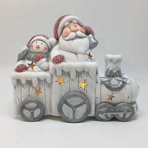 Artisanat et cadeaux en céramique de Noël, Père Noël conduisant un <span class=keywords><strong>train</strong></span> avec un modèle de bonhomme de neige - Product Image 1