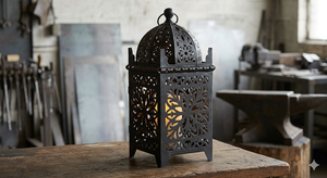 Moroccan Metal Lantern Handmade Rust Finish Cutout Candle Holder Tabletop Standing Lamp Black Home Garden Decor - Product Image 3