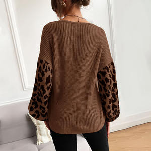 2024 femmes automne tricoté pull rond O cou tricoté pull léopard pull pour les femmes - Product Image 3