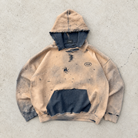 Hoodie Pria Custom ODM Model Pullover dengan Detail Frayed Edge dan Destroyed, Gaya Y2K Streetwear dari Pabrik Pakaian