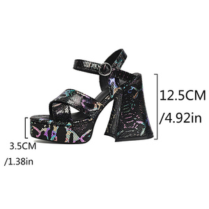 Mixed Colors Women High Chunky Heels Pumps Open Toe Colorful Sandals Party Dress Thick Platform Cross Straps <b>Shoes</b> - Product Image 6