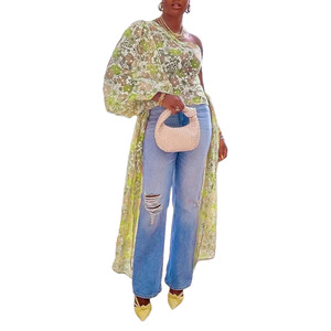 เสื้อยืดแฟชั่นผู้หญิงพิมพ์ลายดอกไม้ แขนระบายข้างเดียวผูกโบว์ - Product Image 6