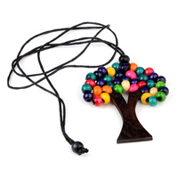 Collier en bois brut naturel fait à la main, perles en bois, pendentif tressé, arbre de vie