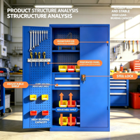 Armoire à outils industrielle robuste, armoire de rangement pour quincaillerie à double porte épaissie, capacité de charge de 300 kg pour atelier de réparation automobile