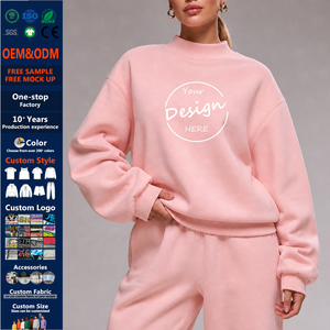 Sweat-shirt à capuche en coton épais à col montant, coupe oversize, couleur unie personnalisable, imprimé en relief, idéal pour l'hiver - Product Image 1