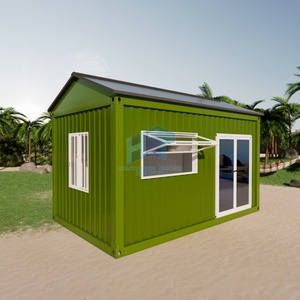Hiện đại <span class=keywords><strong>Modular</strong></span> màu xanh lá cây container căn hộ đúc sẵn Beachfront Thiết kế thủy tinh nhập không gian tương phản cho phòng khách nhà bếp - Product Image 1