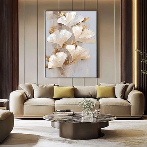 Art mural 3D, feuille d'or verticale, peinture contemporaine et minimaliste sur toile pour la décoration moderne de la maison et de la galerie - Product Image 3