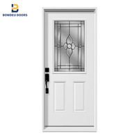 Porte en verre trempé en aluminium blanc américain, porte principale en acier inoxydable, grande porte commerciale pour maison