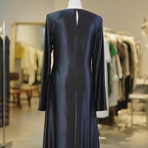 Round Neck <strong>Long</strong> <strong>Sleeve</strong> <strong>Wool</strong> Silk Blend Maxi <strong>Dress</strong> for Women Elegant Solid Black <strong>Dress</strong> <strong>With</strong> Waist Belt - Product Image 3