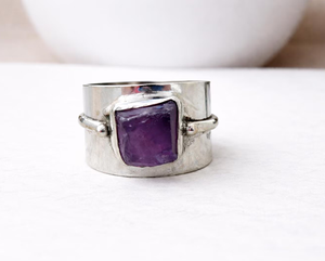 Raw Amethyst Wide Band <b>Ring</b> in 925 Sterling Silver Boho Artisan <b>Statement</b> Gemstone Jewelry for Everyday Wear Special Occasions - Product Image 2