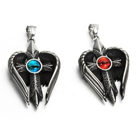 Collier religieux de style punk, ailes d'ange, croix, yeux bleus, pendentif en acier inoxydable moulé
