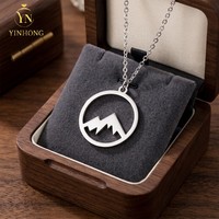 Collier unisexe en argent sterling S925, motif cercle montagne, accessoires de plein air durables, bijoux de mode pour la randonnée et les voyages, vente en gros