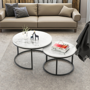 Siyah altın Metal Modern beyaz üst Nordic masa oturma odası yuva yan uç masa seti 2 yuvarlak sehpa - Product Image 1