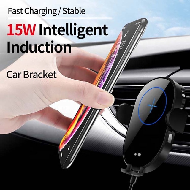 15W Smart Portable Mount Wireless Charger Phone Holder USB Power Socket Fast Charging Car Wireless Charger