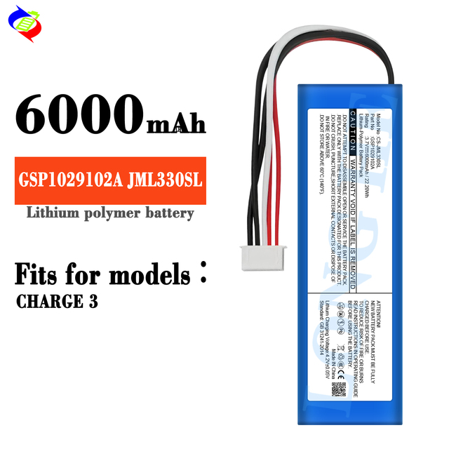 Replacement Li-polymer GSP1029102A JML330SL Speaker Battery for JBL-Charger 3 3.7V 6000mah