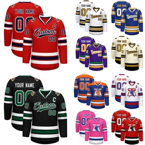 Pure Custom Sublimation Hockey Jersey Wholesale Custom V-neck Ice Hockey Jerseys <strong>Polyester</strong> Hockey Long Sleeves Sportswear Team