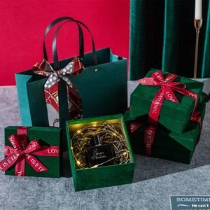 <b>Empty</b> Rectangular <b>Gift</b> <b>Box</b> for Scarf and Clothes Christmas Style Green with Lid and Bottom Customized Logo Ribbon - Product Image 1