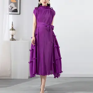 Popular Womens Dress Pleated Dress With Free Belt Pleated Dress Woman Clothing