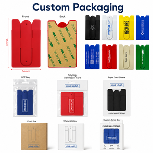 Low MOQ Custom Brand Logo Silicone Phone Card Holder Stand 2 in 1 Mobile Wallet Kickstand Stick on <b>Back</b> of Phone Promotional - Product Image 4