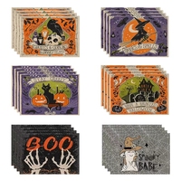 Vente en gros de sets de table isolants en lin 100% faits à la main pour la fête d'Halloween, accessoires pour la table à manger à la maison