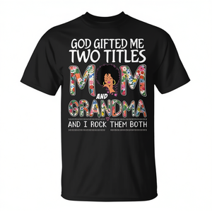 Camiseta floral para mamá y abuela, dos títulos: One Title Given By God, One Title Given By Rock, color negro, unisex, talla para adultos - Product Image 2