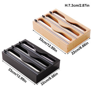 Distributeur mural multi-niveaux pour film alimentaire, boîte de <span class=keywords><strong>rangement</strong></span> en bambou pour papier d'aluminium avec coupe bidirectionnel pour ustensiles de cuisine - Product Image 3