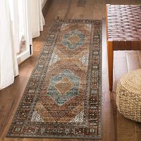 Tapis de couloir 2x6 rouge brique, lavable en machine, à poils ras, résistant à l'usure, doux, imprimé, style vintage rétro, pour entrée et couloir de la maison