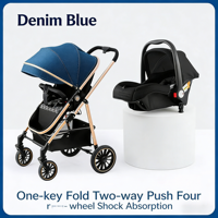 Poussette bébé 3-en-1 légère grise |   Poussette pliable haut de gamme avec siège auto