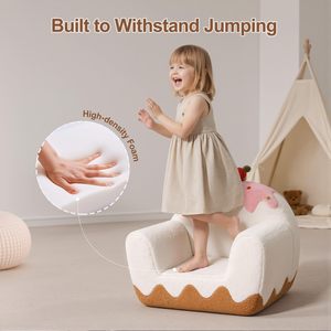 Children's <b>Sofa</b> Cake Shape Soft Fabric Chair For <b>Kids</b> Reading Nap With Strawberry Top 3 Years Above - Product Image 4