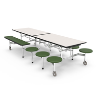Ensemble de table et de chaises de salle à manger d'extérieur contemporaines et mobiles avec plateau en bois et structure en métal, 12 places, pour hôtel, restaurant, école