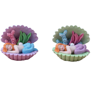 Adorno de paisaje en miniatura, artesanía de resina, sirena para acuario, decoración del hogar, regalo de Navidad, accesorio de sirena de concha - Product Image 2