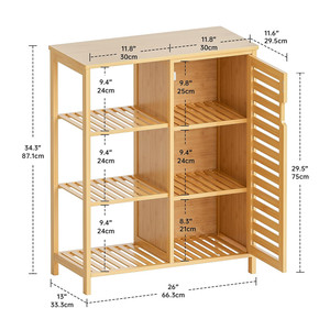 Mobiletto Laterale in Bambù, Armadietto da Bagno con Anta e 3 Ripiani Aperti - Product Image 4