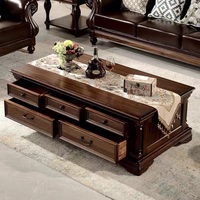 Table basse vintage de style américain avec tiroirs, table basse en bois massif, ensemble meuble à vin et meuble TV, meubles de salon