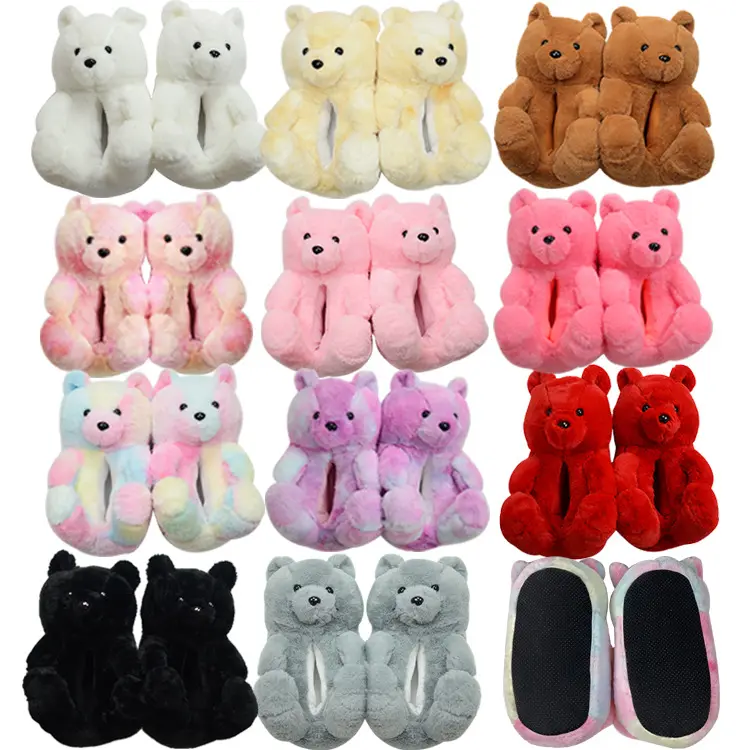 2021 custom Lovely new color teddy bear slippers winter Children home Bedroom Soft Fluffy Bear Slippers Plush Teddy Shoes