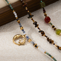 Collier en pierres naturelles pour femmes, plaqué or, acier inoxydable, pendentif soleil lune étoile, bijoux bohèmes célestes, vente en gros, cadeau