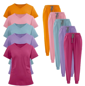 Ensemble de blouses médicales personnalisées avec logo pour femmes et hommes, haut extensible à col en V et pantalon, cadeau promotionnel - Product Image 1