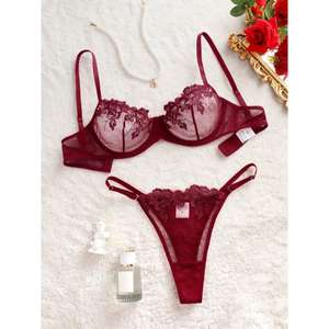 ชุดชั้นในเซ็กซี่ลูกไม้ลายดอกไม้แบบเว้าลึกสำหรับสาวๆ ระบายอากาศได้ดี สายบ่าปรับได้ ผ้าตาข่ายบางเบา จีสตริง กางเกงในแบบบางเบา ช่วยกระชับ - Product Image 4