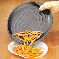 MIXWARES Loyang Panggang Anti Lengket dari Baja Karbon Berlubang dengan Pegangan, Panci Penggorengan Aman untuk Oven untuk Kentang Goreng, Nugget Ayam & Camilan