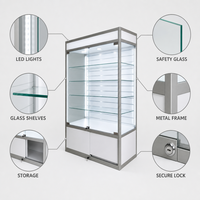 Vitrine de présentation de bijoux blanche lumineuse personnalisée avec étagères et serrure pour magasin de bijoux en gros