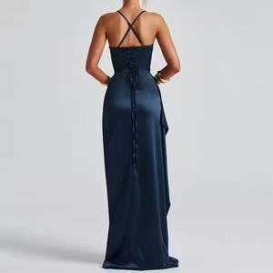 ชุดเดรสผ้าซาตินสำหรับผู้หญิง แบบเปิดหลัง ผ่าข้าง คอวี เซ็กซี่ เหมาะสำหรับงานปาร์ตี้หรืองานพรอม ดีไซน์หรูหรา เรียบร้อย - Product Image 4
