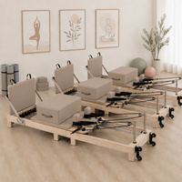 Silikon-Dreieck-Hanteln, Kreis-Hanteln, Pilates-Matte, Yoga-Ring, Yoga-Blöcke, Sechsteiliges Set, Braun, Eiche, Faltbarer Pilates-Reformer-Kombi